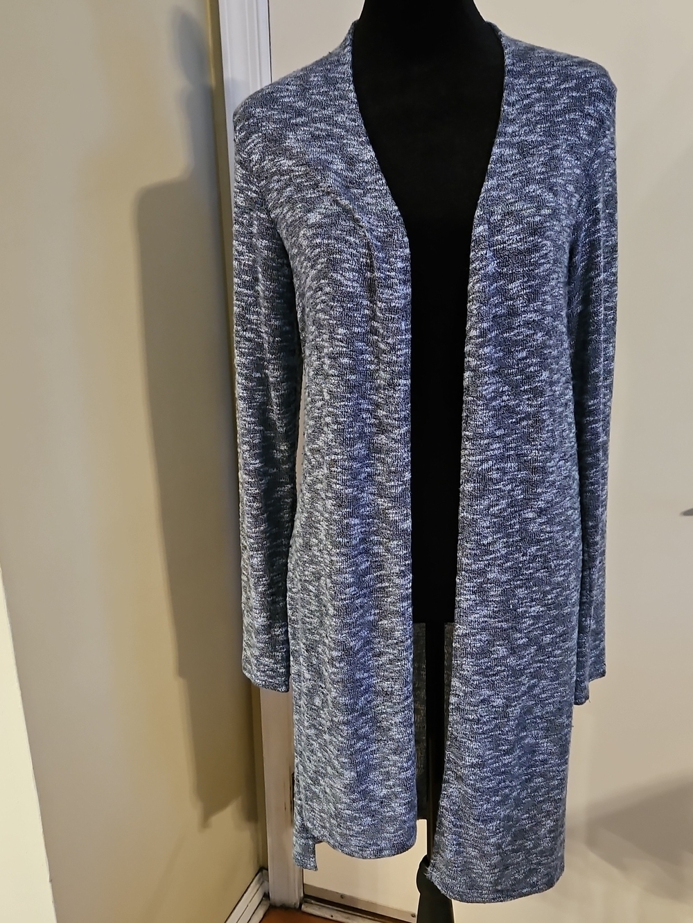 Bobeau Space Dye Open Front Duster Cardigan Blue Knit M